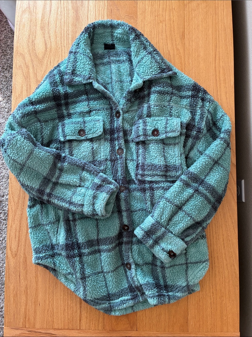 PacSun Teal Plaid Sherpa Button-Up Jacket